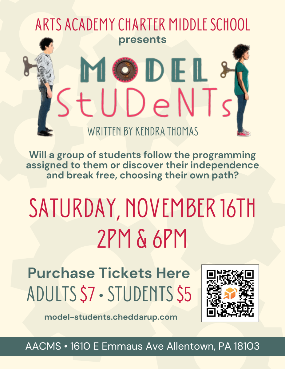 Model Students Production poster with QR code to purchase tickets