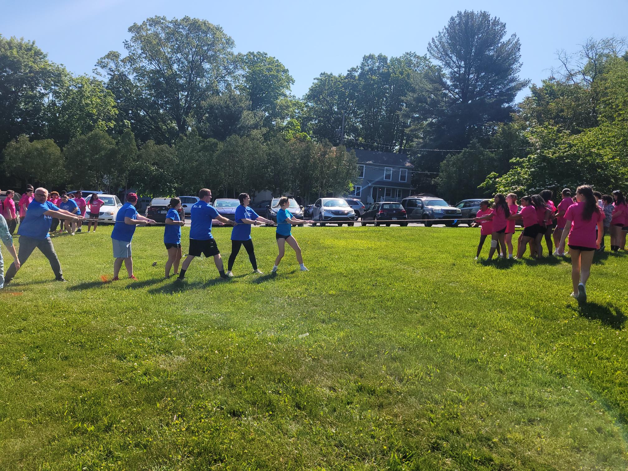 students competing in tug of war