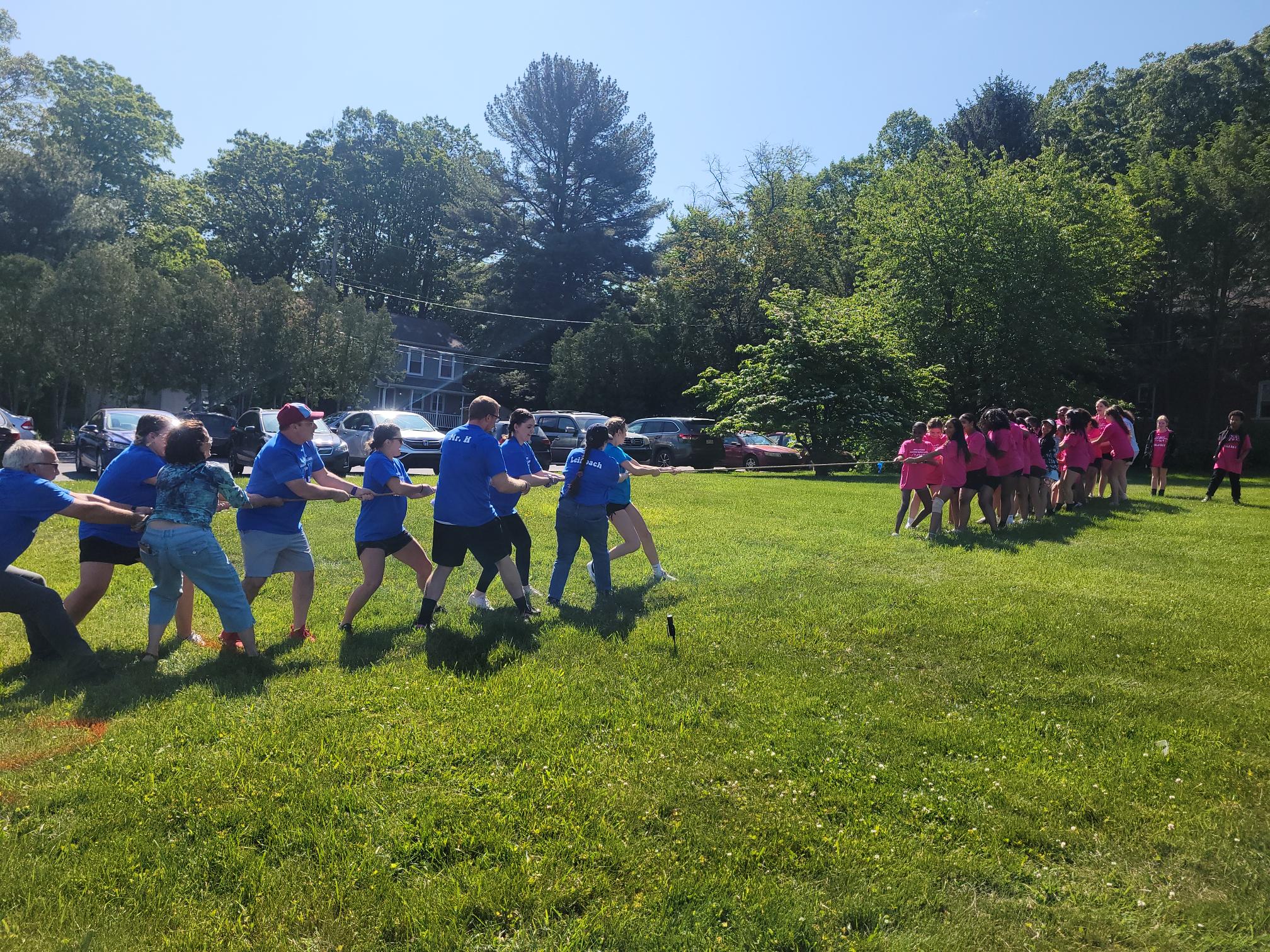 students competing in tug of war