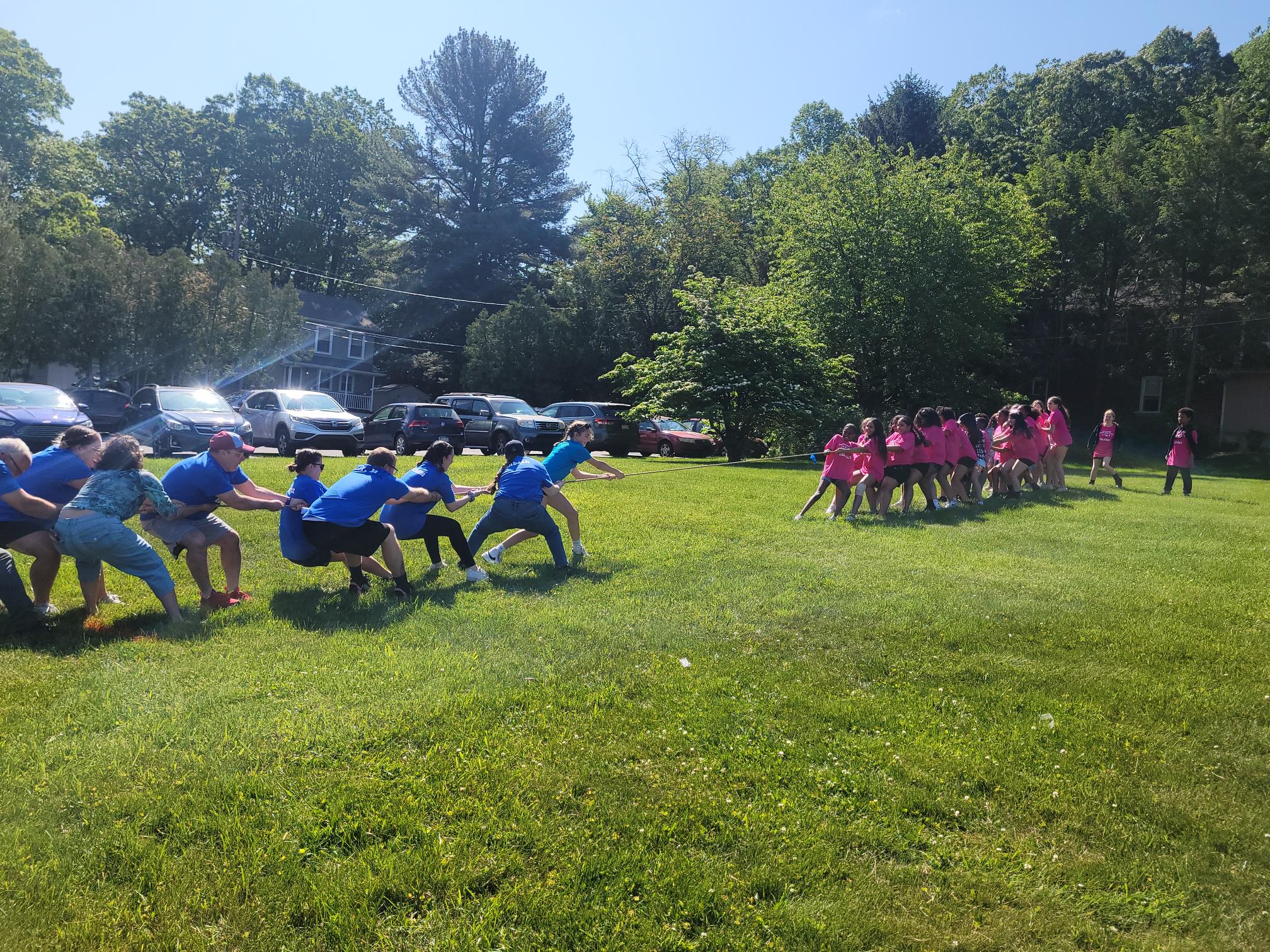 students competing in tug of war