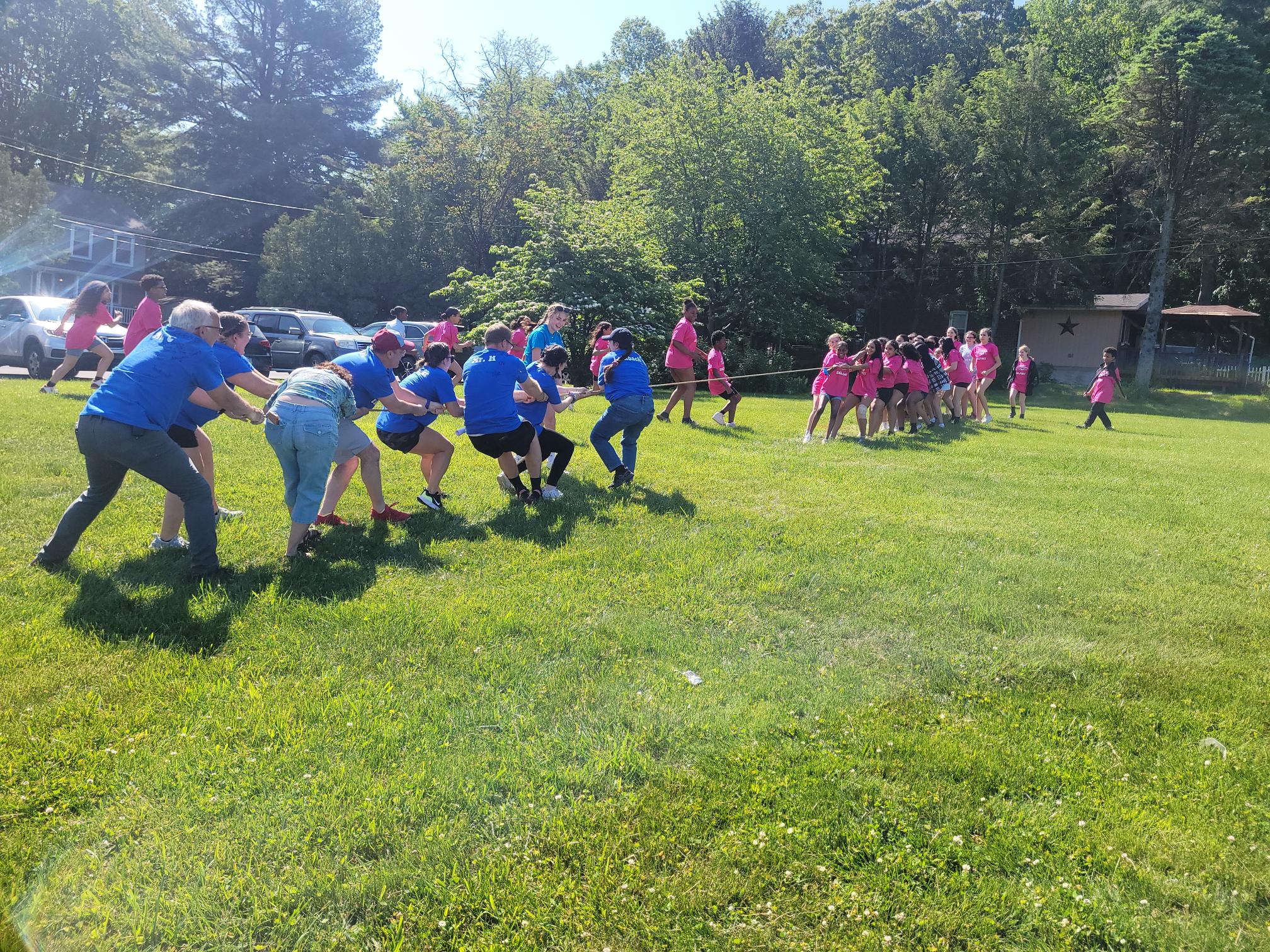 students competing in tug of war